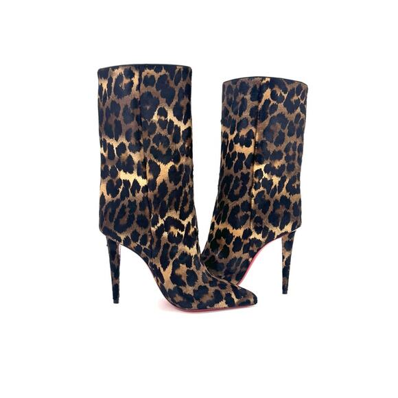NEW Christian Louboutin Astrilarge Booty 100 Leopard Print Hair On Boots 38 - Picture 3 of 7